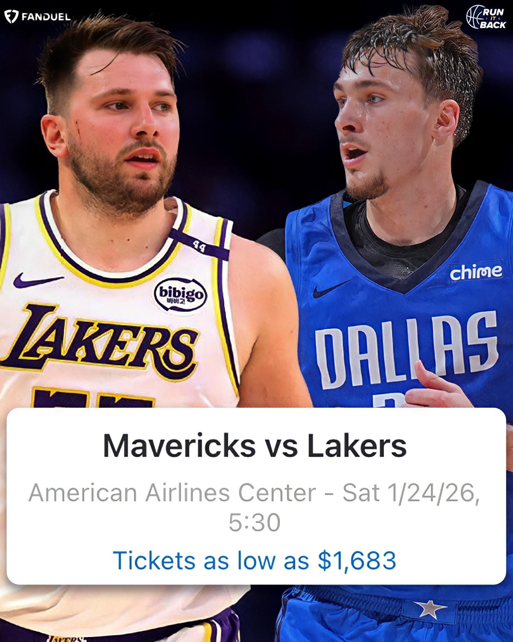 备受瞩目，明年1月湖人客战独行侠的最低票价已高达1683美元